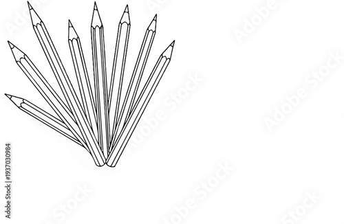 A fan of sharpened pencils arranged in a semi-circular fanned out pattern