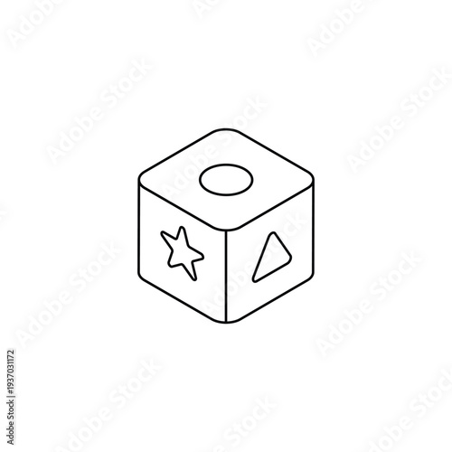 Line Drawing of Geometric Cube with Star and Triangle Shapes.