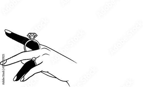 Hand displaying two rings, one with a large diamond