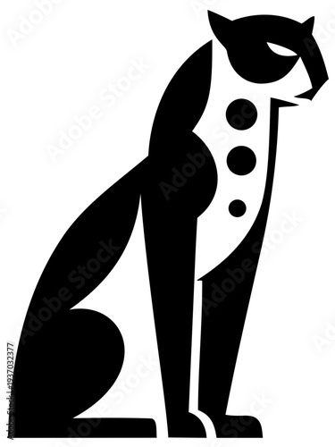 Amazonian jaguar vector illustration. Stylized black and white wild cat icon isolated on white background.