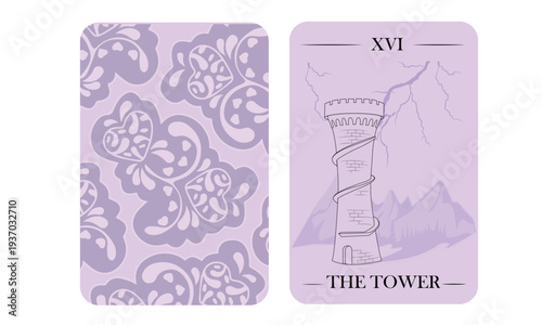 The Tower Tarot Card – Major Arcana XVI Esoteric Spiritual Vector Design