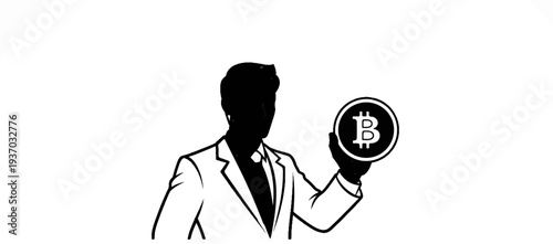 Silhouette of businessman holding a Bitcoin symbol