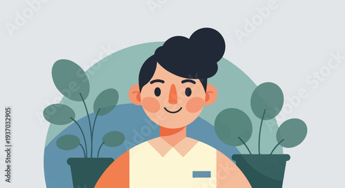 Friendly person with plants