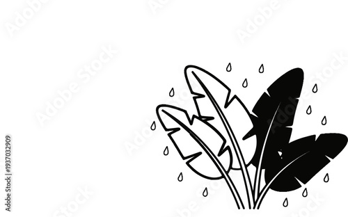 Lush green foliage glistens as raindrops gently fall on the leaves