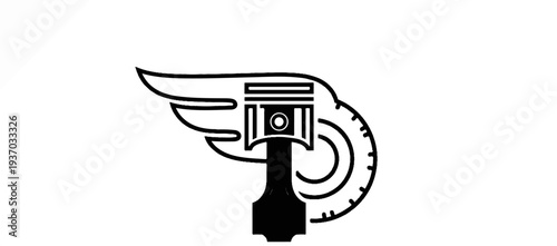 Stylized piston with wings and tire tread