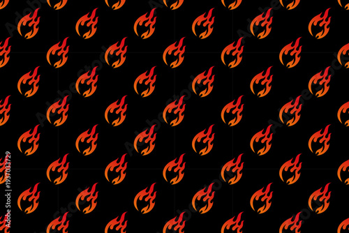 Burning flame gradient style seamless pattern on black background for merchandise. Blaze fire repeat pattern. Heat flame illustration motif