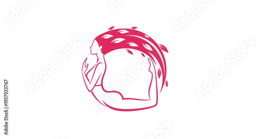 Woman yoga silhouette with leaves logo