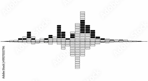 Black and white equalizer bars visualized in a symmetrical wave pattern