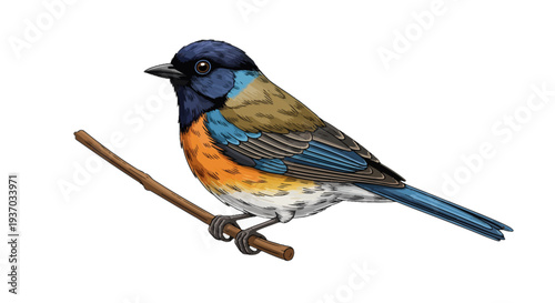Vector illustration of a colorful bird on a branch