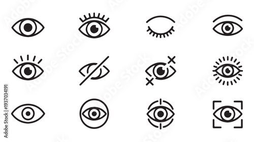Set of eye vector icons. collection of eye outline symbols. simple line art drawing of human eyes