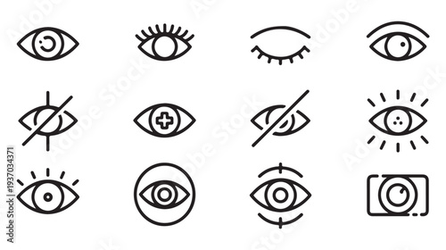Set of eye vector icons. collection of eye outline symbols. simple line art drawing of human eyes
