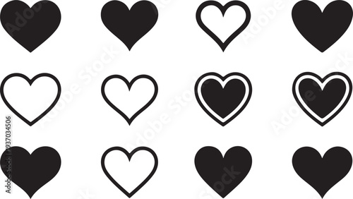 Black and white heart symbols in a grid pattern outline