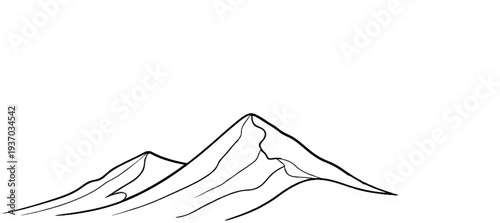 Minimalist outline of jagged mountain peaks, with sweeping lines forming the landscape
