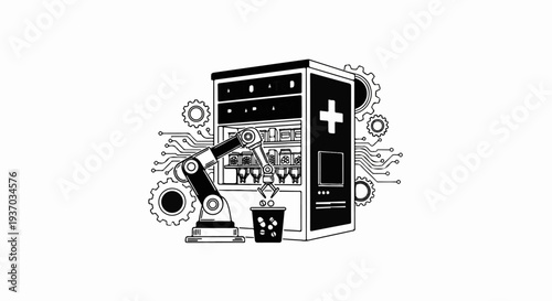 Robotic arm dispensing medication from an automated healthcare machine