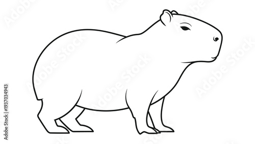 Monochromatic Capybara Outline: A minimalist outline of a capybara, showcasing its distinctive features in clean, simple lines, perfect for graphic design or educational materials.