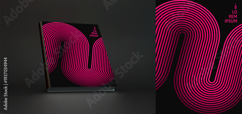 A retro 1970s-style background. Colored lines. Abstract, dynamic curved ribbons. A serpentine curve of a race track. Hardcover book layout. Vector for brochure, planner, cover, notebook or notepad.