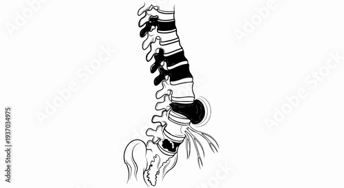 Medical illustration of a human spine with a herniated disc