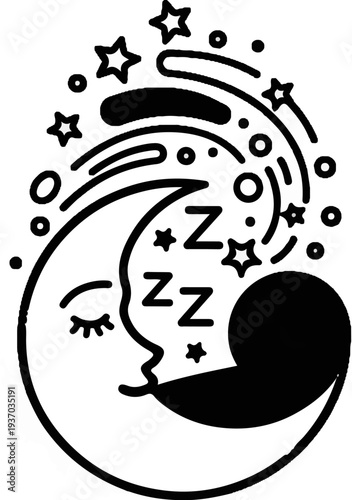 Sleeping crescent moon with stars and zzz's