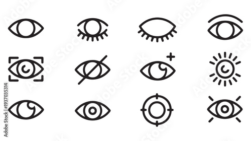 Set of eye vector icons. collection of eye outline symbols. simple line art drawing of human eyes
