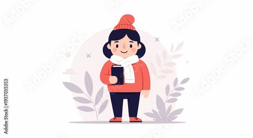 A smiling person in a red hat and scarf holds a book