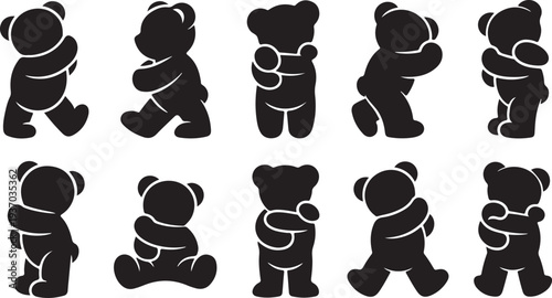 Black Silhouette Bear Figures in Various Poses