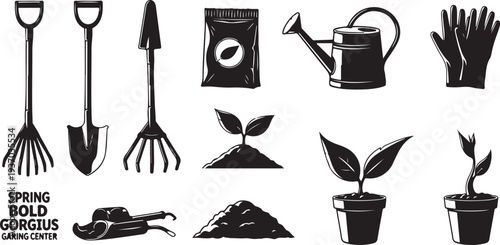 Gardening tools and plants for spring bold gorgeous garden