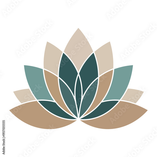 Stylized vector illustration of a beautiful lotus flower design featuring muted earthy colors