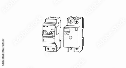 Two line drawings of electrical circuit breakers on a white background