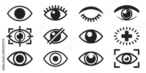 Set of eye icons, creative eyes collection, solid fill style. perfect for web and mobile app designs