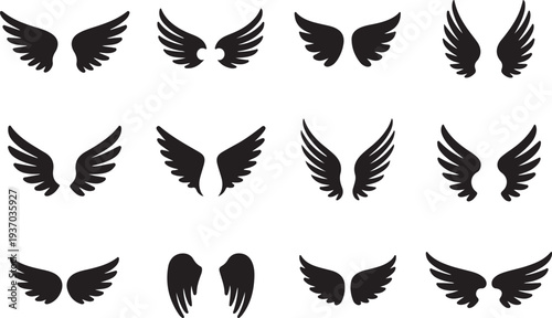 Collection of black wing in various styles and shapes wings silhouette feather angel
