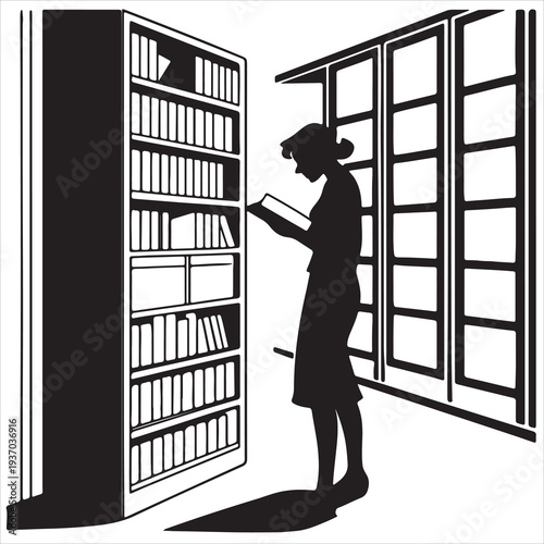 A silhouette of a businessman in a black office building stands before a computer screen like a prisoner in a vector illustration jail cell