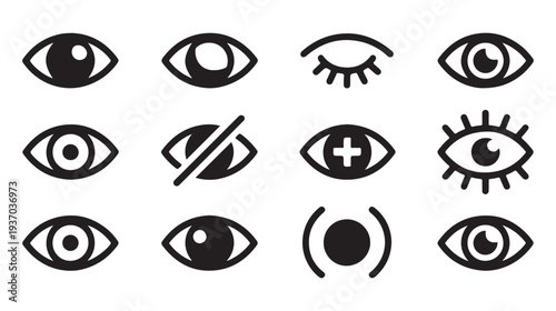Set of eye icons depicting different states of vision and observation for user interface design