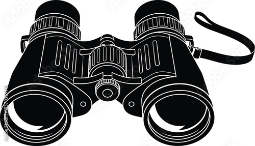 WebProfessional Binoculars Vector Illustration Silhouette with Thin White Line Detail for Bird Watching Travel Exploration Hunting and Outdoor Adventure Equipment Design Elements