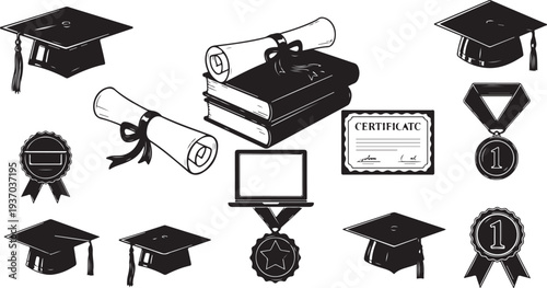 Graduation icons and symbols for education and achievement