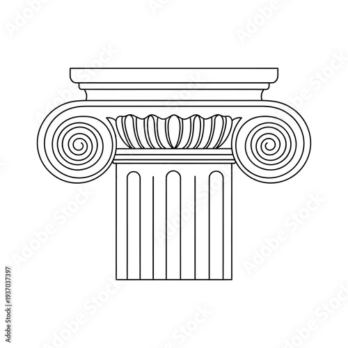 line drawing of a column capital with scrolls and fluted shaft