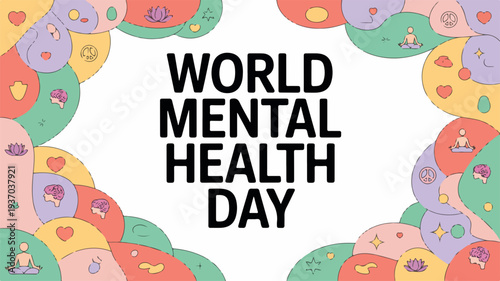 World Mental Health Day illustration with colorful mental health icons