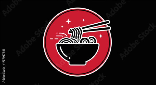 Noodle bowl with chopsticks graphic design