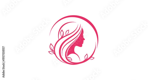 Woman profile silhouette in a circular design
