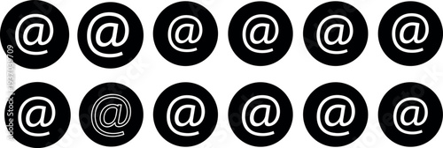 At symbol icon set in circle, email communication and contact symbols collection, internet address sign for message and digital communication vector illustration
