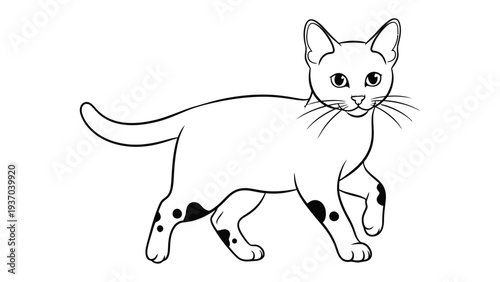 Whiskered Companion: A sleek line drawing of a cat strides confidently, capturing the elegance and agility of this beloved feline.