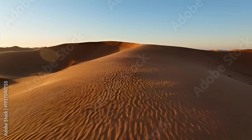 Rolling Sand Dunes in the Sahara Desert at Sunset Under a Clear Sky