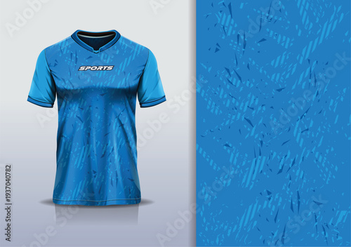 T-shirt mockup abstract stripe line jersey design for football, soccer, racing, esports, running, in blue color