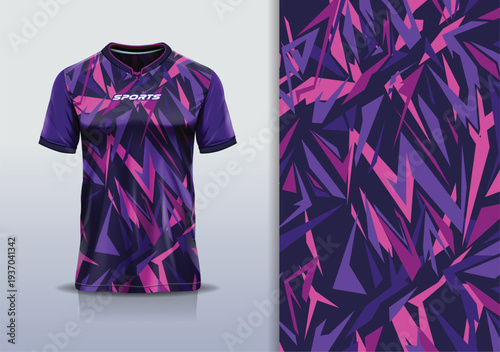 T-shirt mockup abstract rustic grunge jersey design for football, soccer, racing, esports, running, in purple pink color