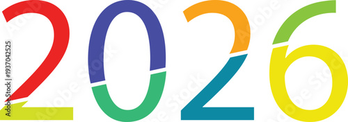 Multicolored 2026 year graphic  Hand drawn 