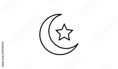 Islamic crescent moon and star faith concept icon flat vector symbol isolated on white background