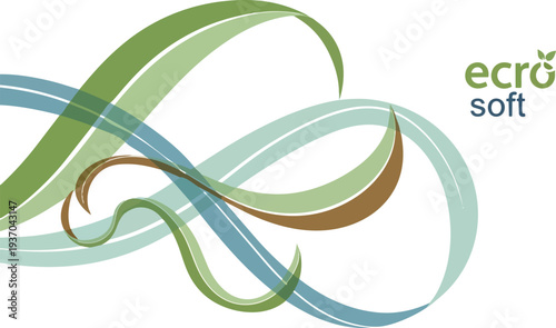 Abstract Green Blue Swirling Ribbons Design Element.