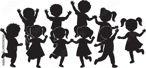 set of detailed children playing boys and girls. silhouette vector icon  illustration with white background.