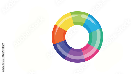 Colorful inflatable swim ring with rainbow segments provides a fun and bright accessory for summer pool parties and beach vacations.