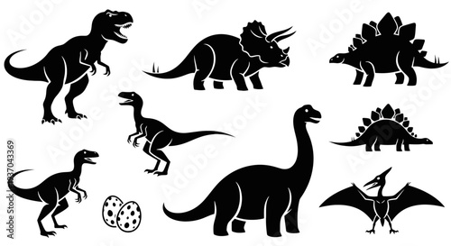 Dinosaur silhouette collection, prehistoric animal species set