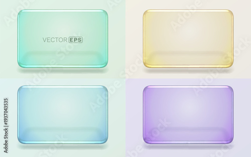 Modern translucent glass effect rectangular frames set with rounded corners and shadows.
